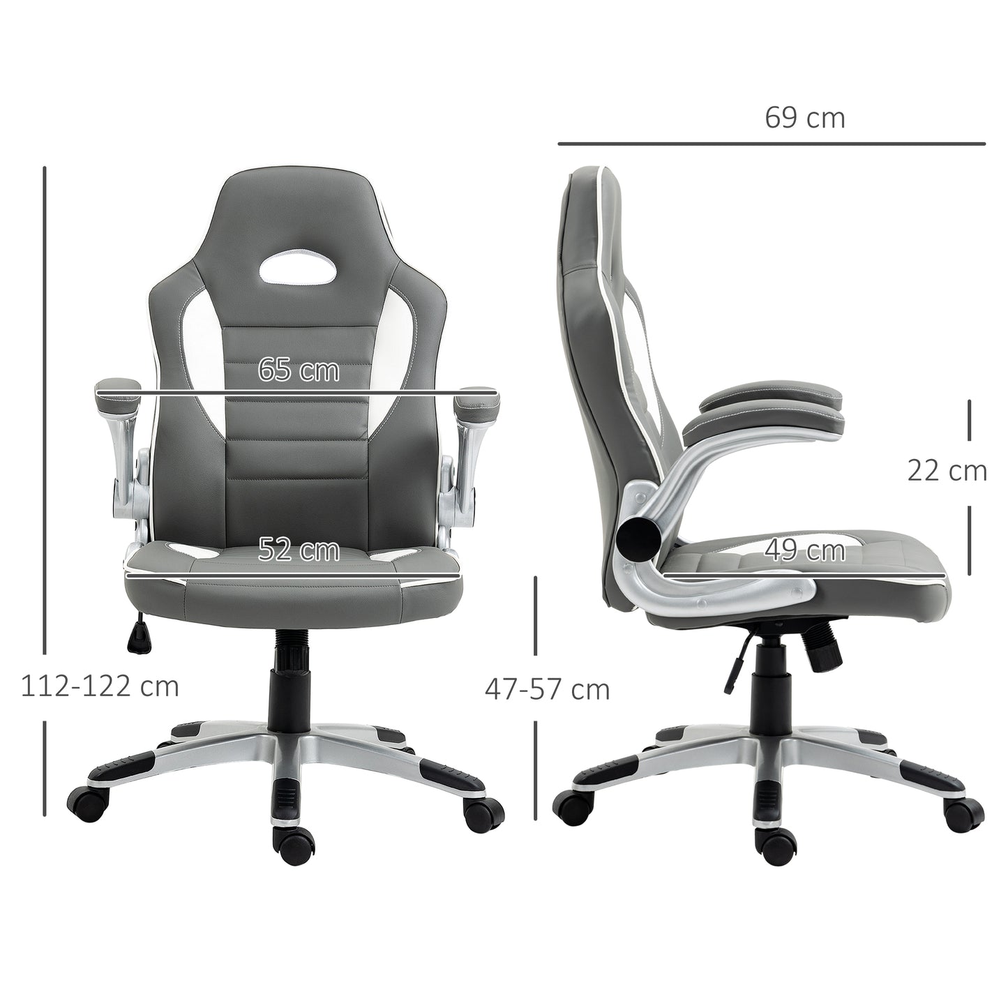 Office / Gaming Swivel Chair with Flip-up Armrest, Adjustable Height and Rolling Wheels, Grey