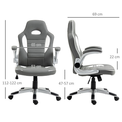 Office / Gaming Swivel Chair with Flip-up Armrest, Adjustable Height and Rolling Wheels, Grey