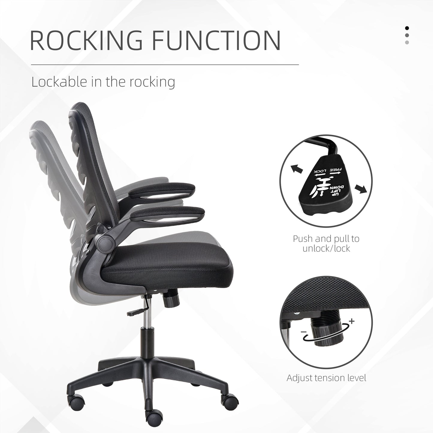 Mesh Swivel Chair for Home Task Desk Chair with Lumbar Back Support, Flip-Up Arm, Adjustable Height, Black