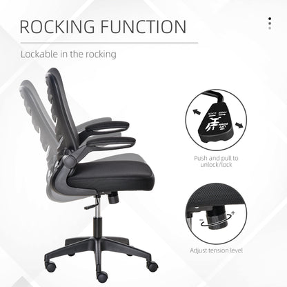 Mesh Swivel Chair for Home Task Desk Chair with Lumbar Back Support, Flip-Up Arm, Adjustable Height, Black