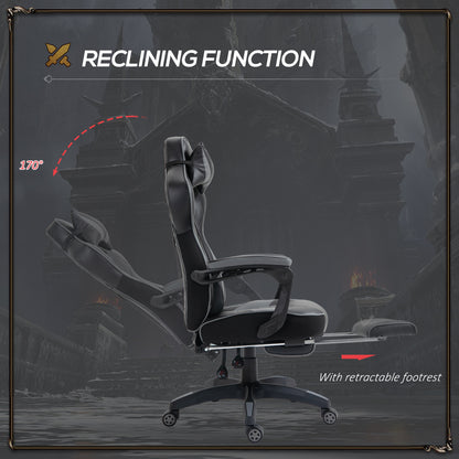 Vinsetto Ergonomic Racing Gaming Chair Office Desk Chair Adjustable Height Recliner with Wheels, Headrest, Lumbar Support, Retractable Footrest Home Office, Grey