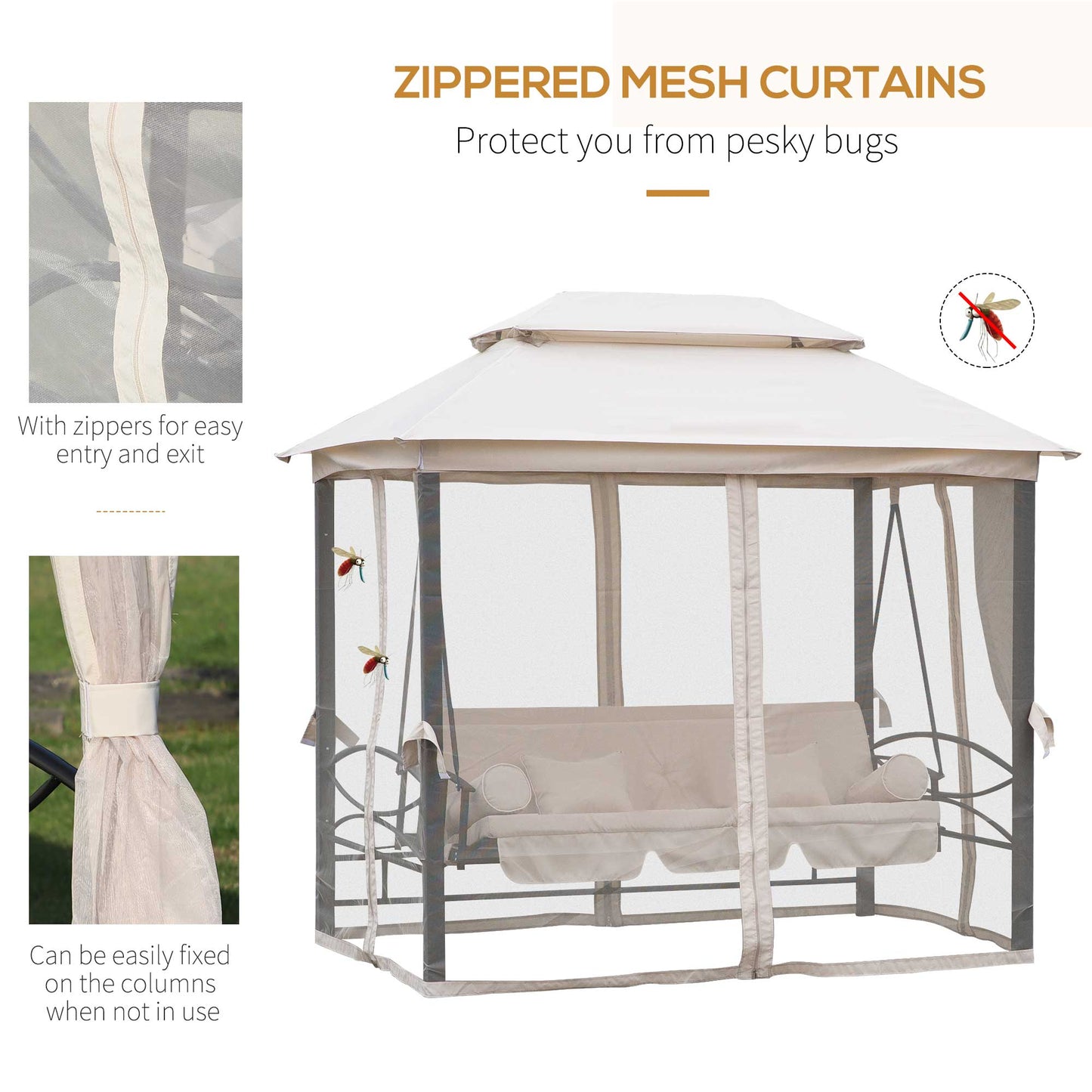 Swing Bench -3-IN-1 DESIGN: Dual use design to convert from a 3 seater garden swing to a single garden swing bed