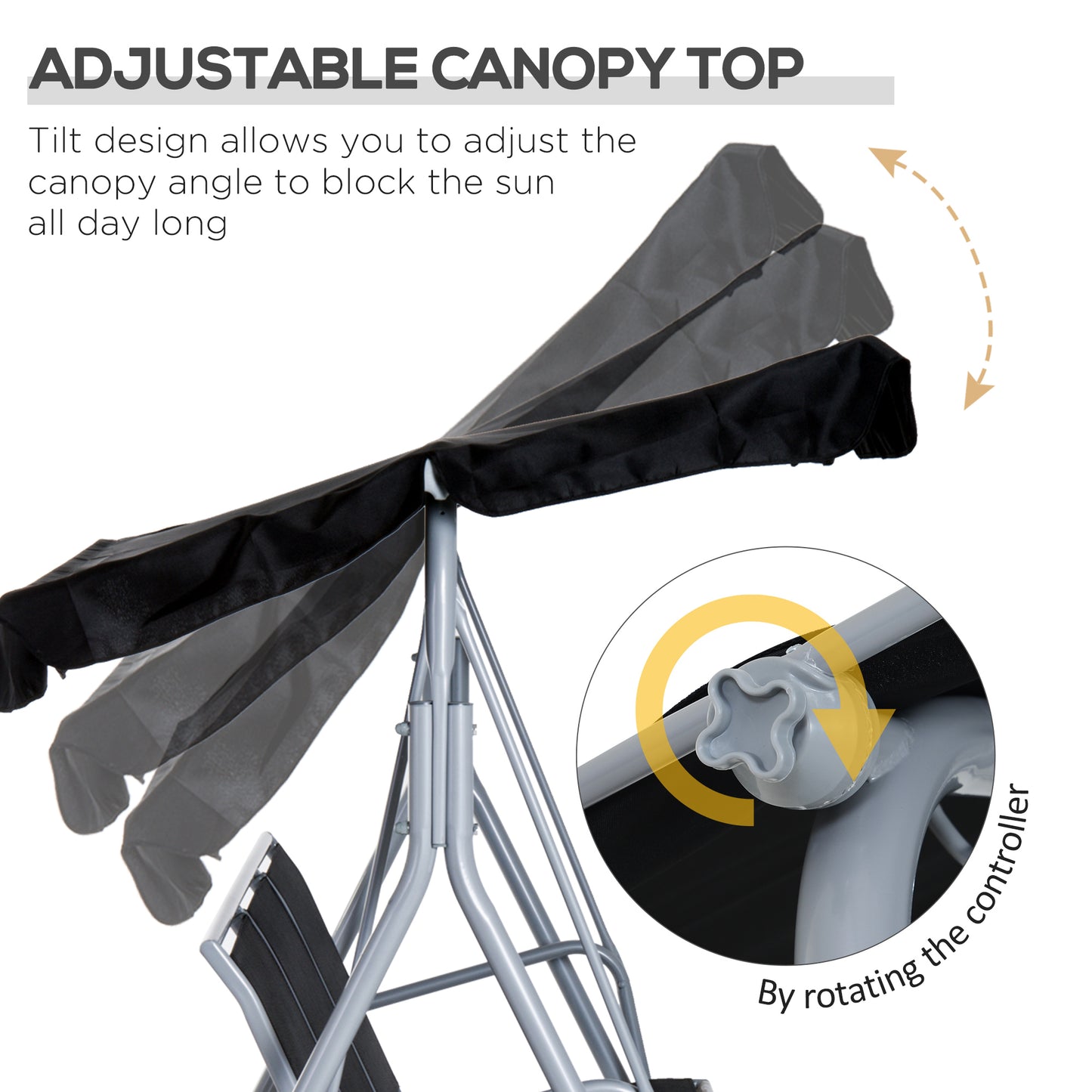 3 Seater Patio Swing Chair Garden Hammock Bench Rock Shelter Shade Metal Black