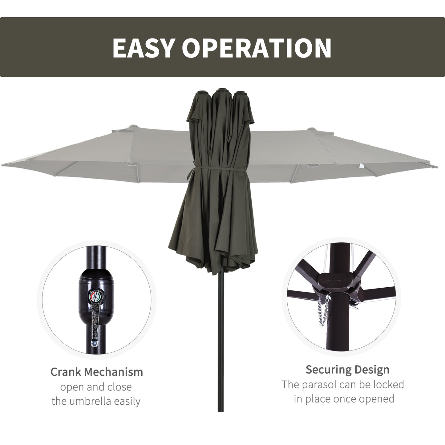 4.6m Garden Parasol Double-Sided Sun Umbrella Patio Market Shelter Canopy Shade Outdoor Grey - NO BASE