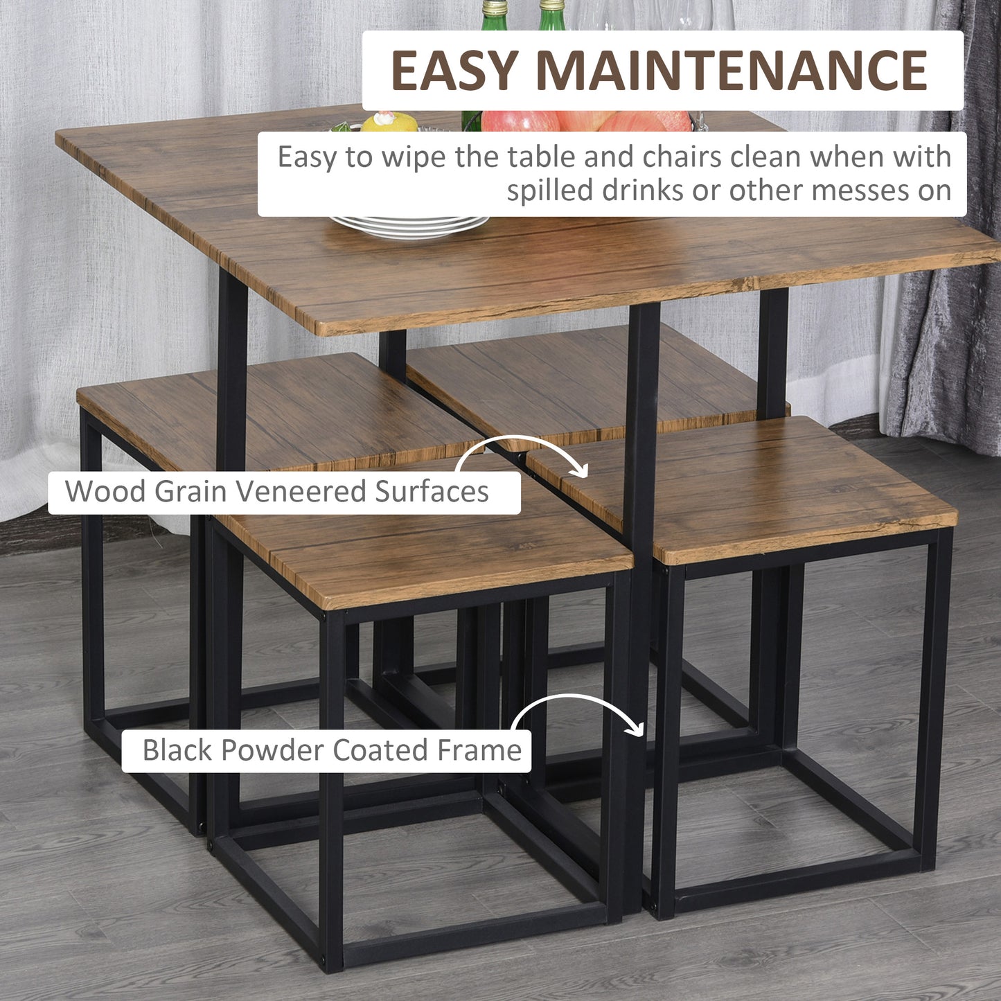 5 Piece Dining Table and Chairs Set 4, Industrial Space Saving Table and Chairs with Metal Frame,
