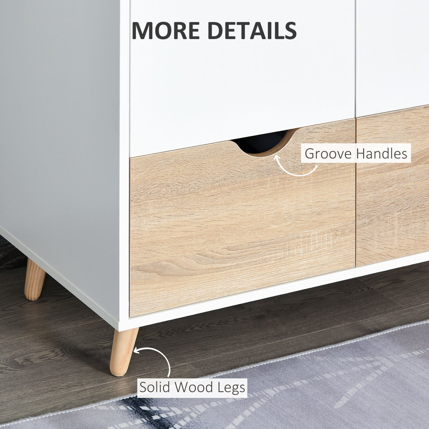 ELEGANT Wardobe: Fresh white in colour, with wood-effect bottom drawers for a complementary look