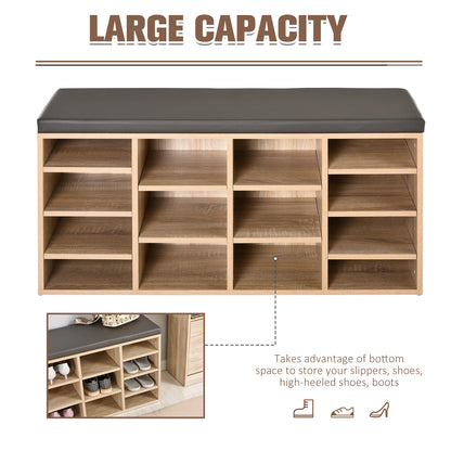 Shoe Bench - Multi-Storage Shoe Rack w/ 14 Compartments Cushion Moving Shelves Solid Frame