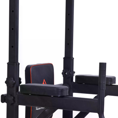 Multifunction Power Tower Home Workout Dip Station w/ Sit-up Bench Push-up Bars and Tension Ropes Fitness Equipment Gym Training