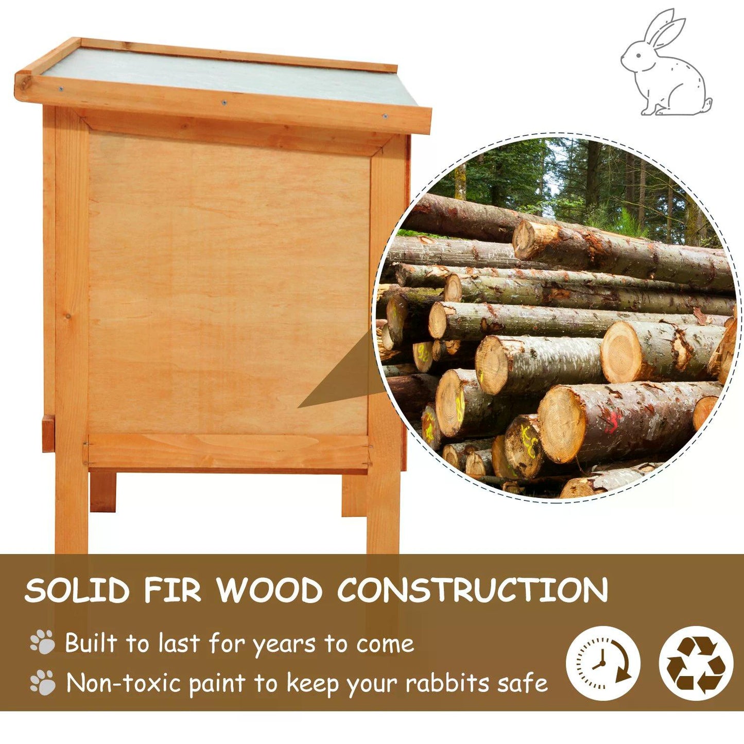 Wood Rabbit Hutch Guinea Pig House Bunny Cage Shelter Indoor Outdoor Elevated with Sliding Tray 90x45x65cm