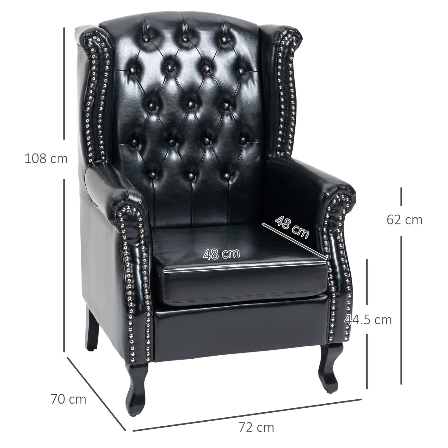 Wingback Armchair, Chesterfield-style High Back Fireside Chair, Tufted Upholstered Accent Chair with Nailhead Trim for Living Room, Bedroom, Home Office, Black