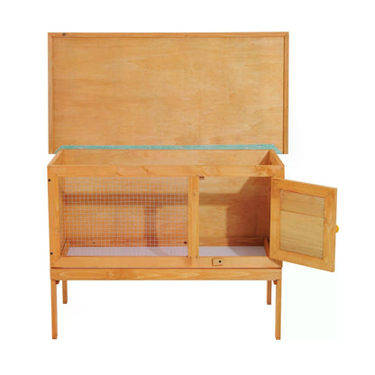 Wood Rabbit Hutch Guinea Pig House Bunny Cage Shelter Indoor Outdoor Elevated with Sliding Tray 90x45x65cm
