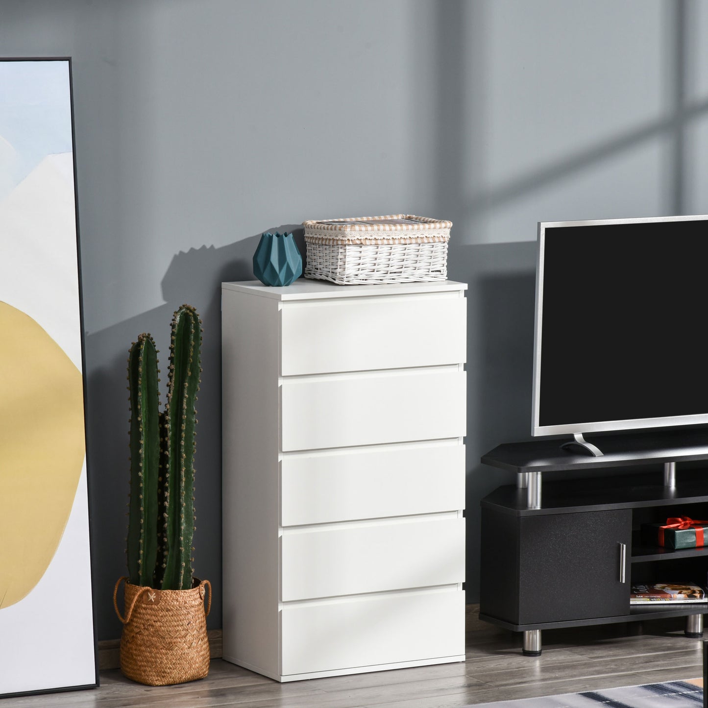 5 Drawer Cabinet Storage Cupboard Sideboard Organiser Living Room White