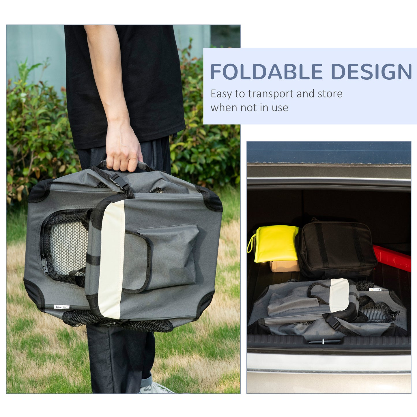 51cm Foldable Pet Carrier Bag Soft Travel Dog Crate, Portable Cat Carrier w/ Cushion, for Cats and Miniature Dogs - Grey