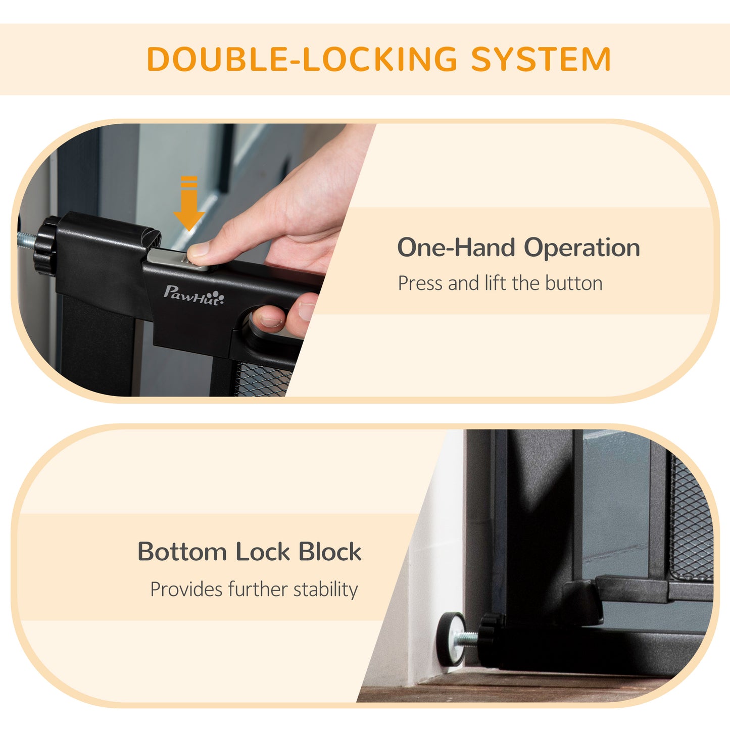 Pressure Fit Safety Gate for Doorways and Staircases, Dog Gate w/ Auto Closing Door, Pet Barrier for Hallways w/ Double Locking, Openings 75-82 cm - Black
