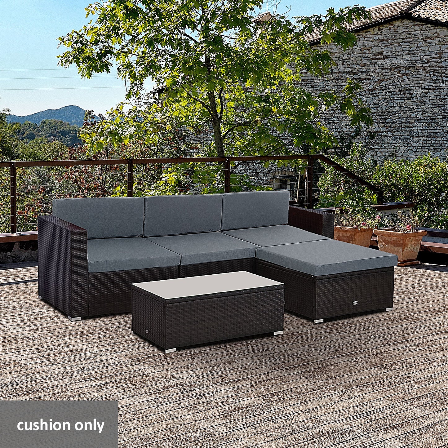 Outsunny Outdoor Cushion Pad Set for Rattan Furniture, 7 Piece Garden Furniture Cushions, Patio Conversation Set Cushions, Lightweight and Durable, Grey