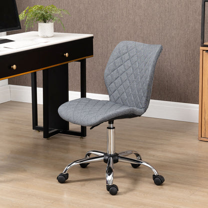 Mid Back Swivel Chair w/360° Swivel Height, thick sponge padded, Adjustable Home Office Linen Fabric Grey