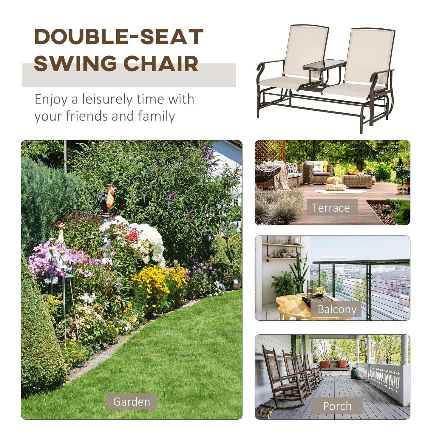 Glider Rocking Chair & Table Set 2 Single Seaters Rocker Garden Swing Chair Patio Furniture Bistro Set Brown