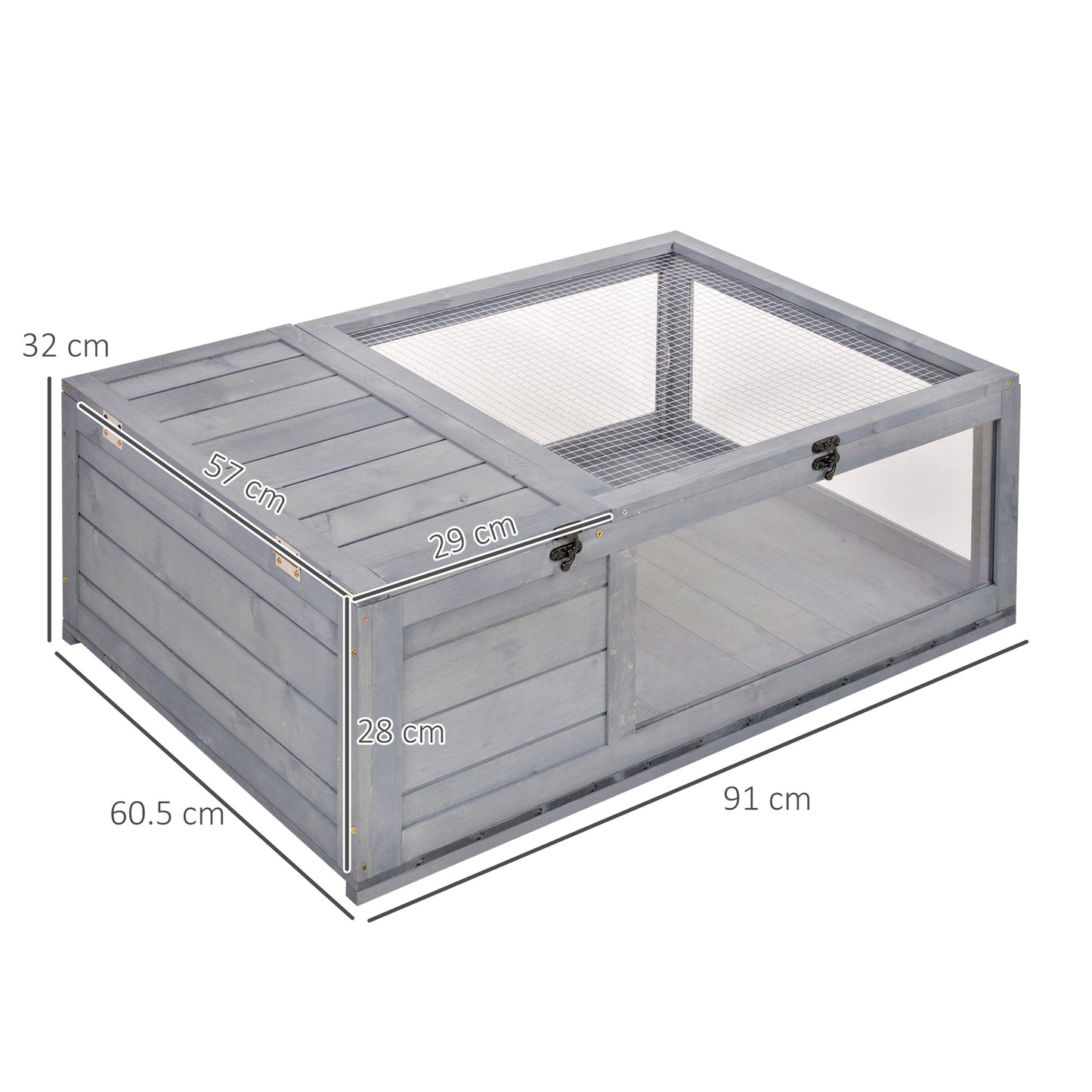 Tortoise House with Mesh Roof, Small Reptile Wooden House, Tortoise Enclosure with Removable Side Panel, for Indoor - Grey