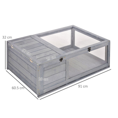 Tortoise House with Mesh Roof, Small Reptile Wooden House, Tortoise Enclosure with Removable Side Panel, for Indoor - Grey