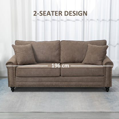 2 Seater Sofas for Living Room, Fabric Sofa with Nailhead Trim, Loveseat with Cushions and Throw Pillows, Brown