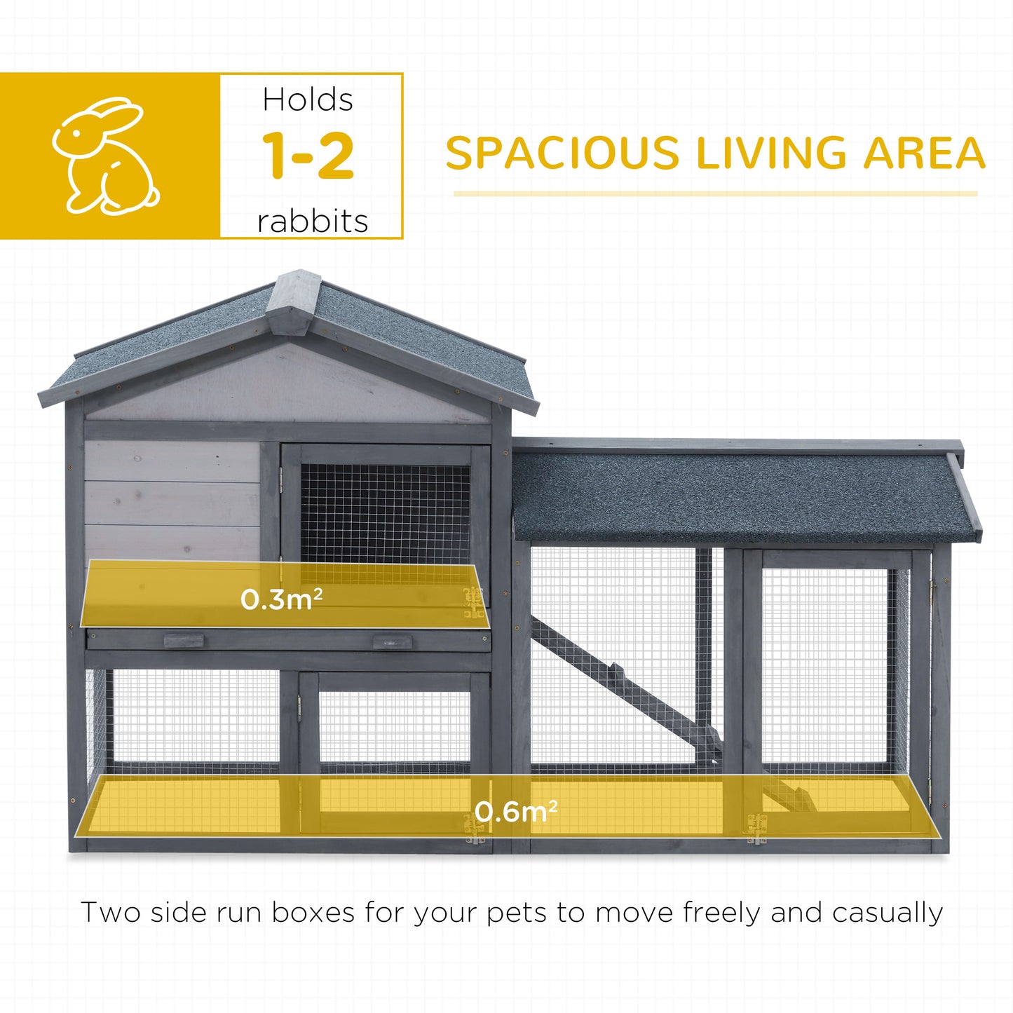 Wooden Rabbit Hutch Outdoor, Double Tier Guinea Pig Hutch, Small Animal House Water-Resistant Roof Ramp 147 x 54 x 84 cm