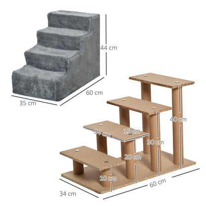 Potable Dog Stairs 4-Steps with Washable Plush Cover, Pet Staris for High Bed Sofa, Dog Steps for Small Dog and Cat, Light Grey