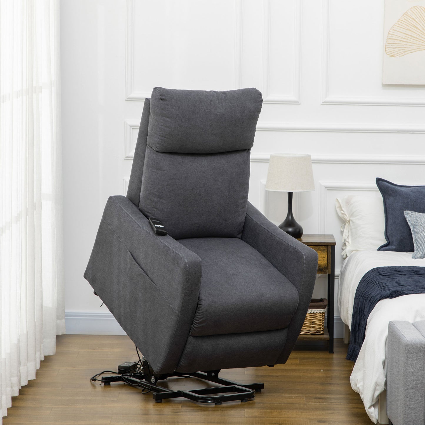 Power Lift Chair, Fabric Electric Recliner Sofa Chair for Elderly with Heavy Duty Motor, Remote Control, Side Pocket, Grey