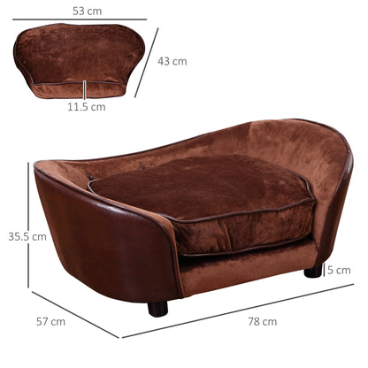 Pet Sofa Dog Couch, with Cushion, for Cats, Small Dogs - Brown