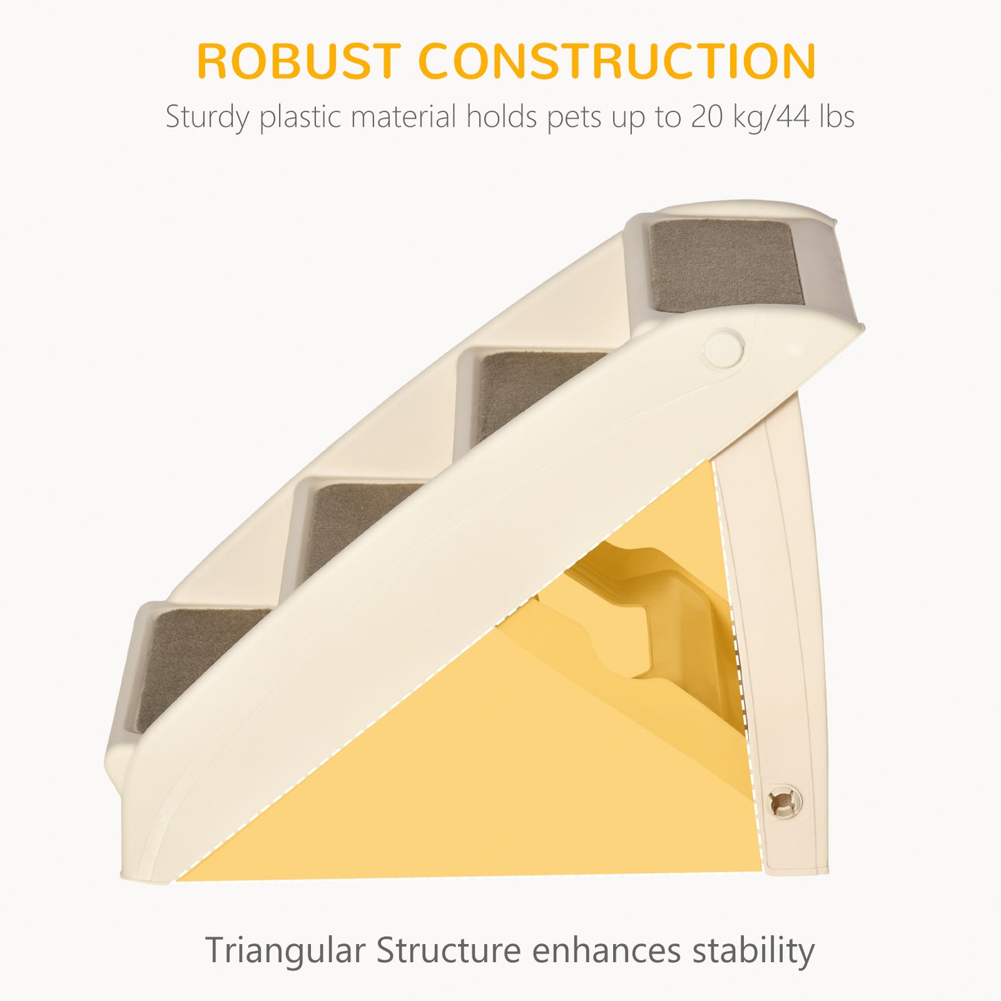 Foldable Pet Stairs Portable Dog Steps for Sofa, Bed, Four-Step Design for Cats, Small Miniature Dogs w/ Non-Slip Mats - Beige, 62 x 38 x 49.5cm