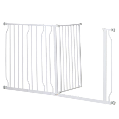 Dog Gate Wide Stair Gate w/ Door Pressure Fit Pets Barrier for Doorway, Hallway, 76H x 75-145W cm - White