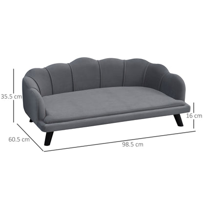 Dog Sofa for Medium, Large Dogs, Shell Shaped Pet Couch Bed w/ Legs, Cushion, Washable Cover - Grey