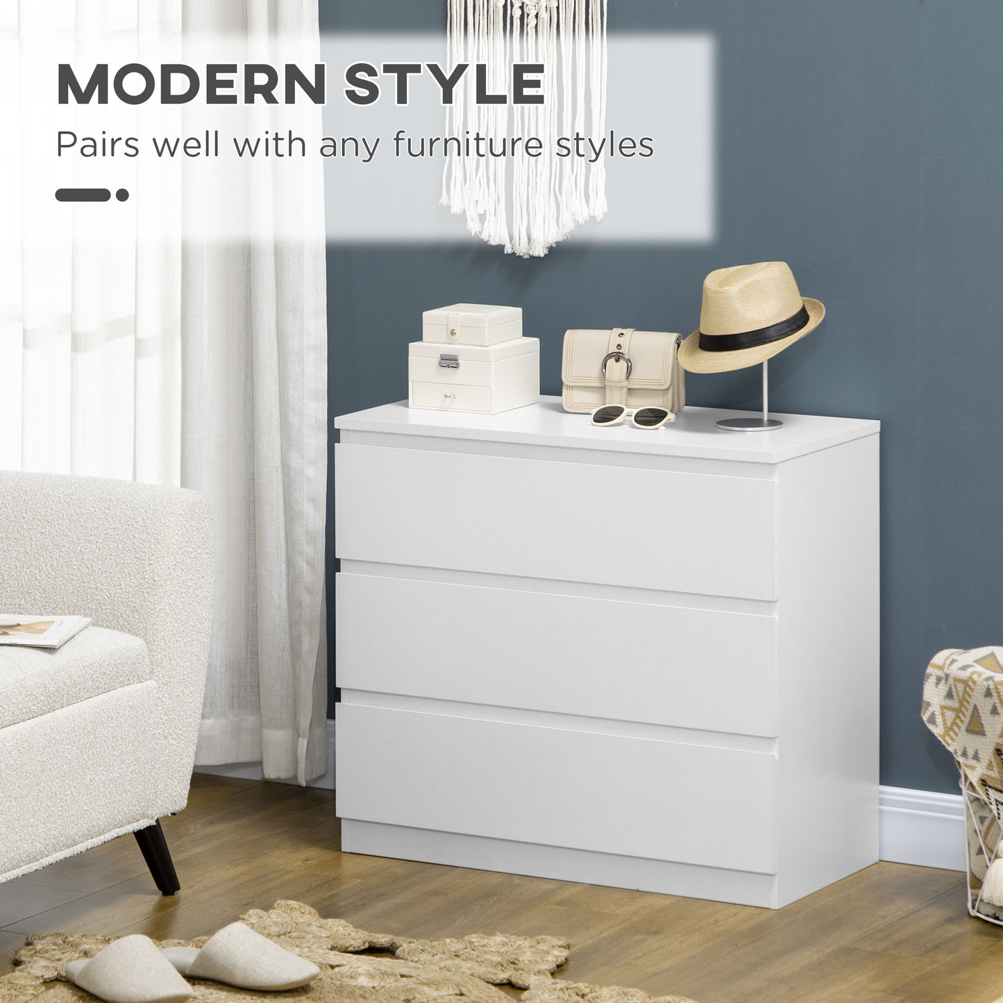 Three drawers offer lots of storage clothing - White
