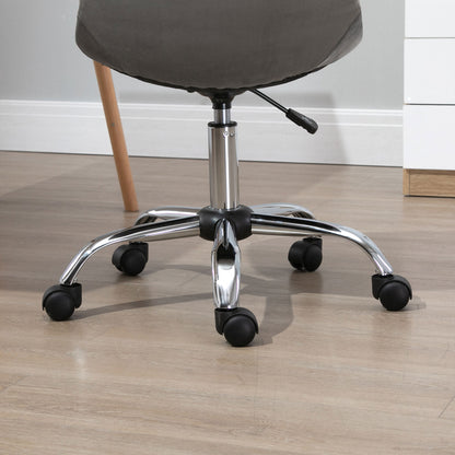 Ergonomic Office Chair with Adjustable  Height and Wheels Velvet Executive Chair Armless for Home Study Bedroom Grey