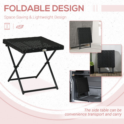 Outsunny Garden Small Folding Square Rattan Coffee Table Bistro Balcony Outdoor Wicker Weave Side Table 40H x 40L x 40Wcm Black