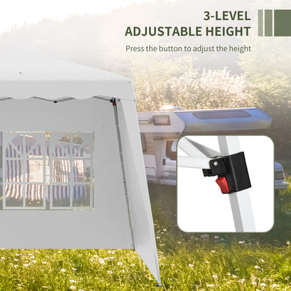 Outsunny Pop Up Gazebo with 2 Sides, Slant Legs and Carry Bag, Height Adjustable UV50+ Party Tent Event Shelter for Garden, Patio, 2.4 x 2.4m Top / 2.9 x 2.9m Base, White