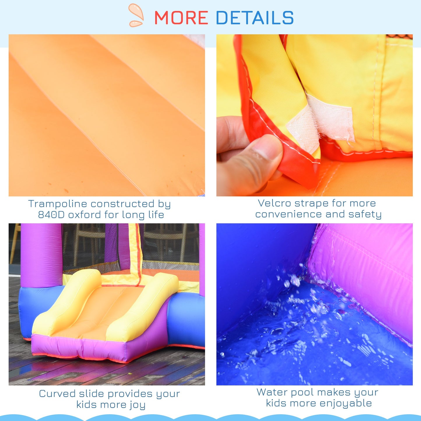 Kids Bounce Castle House Inflatable Trampoline Slide Water Pool 3 in 1 with Inflator for Kids Age 3-12 Multi-color 3 x 2.8 x 1.7m