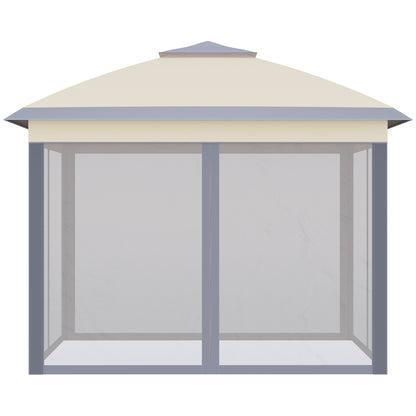 Outsunny 330cm x 330cm Pop Up Canopy, Double Roof Foldable Canopy Tent with Zippered Mesh Sidewalls, Height Adjustable and Carrying Bag, Event Tent for Patio Garden Backyard, Beige