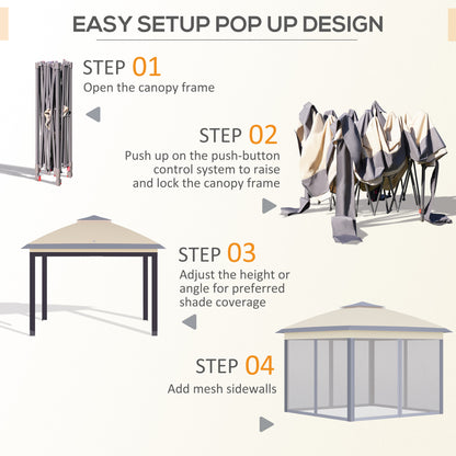 Outsunny 330cm x 330cm Pop Up Canopy, Double Roof Foldable Canopy Tent with Zippered Mesh Sidewalls, Height Adjustable and Carrying Bag, Event Tent for Patio Garden Backyard, Beige