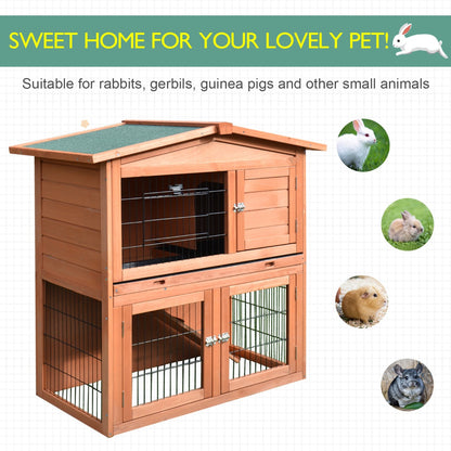 2-Tier Rabbit Hutch Outdoor, Large Guinea Pig Hutch, Bunny Cage with Ramp, Rabbit Run, Slide Out Tray for Indoor 100.5 x 55 x 101 cm