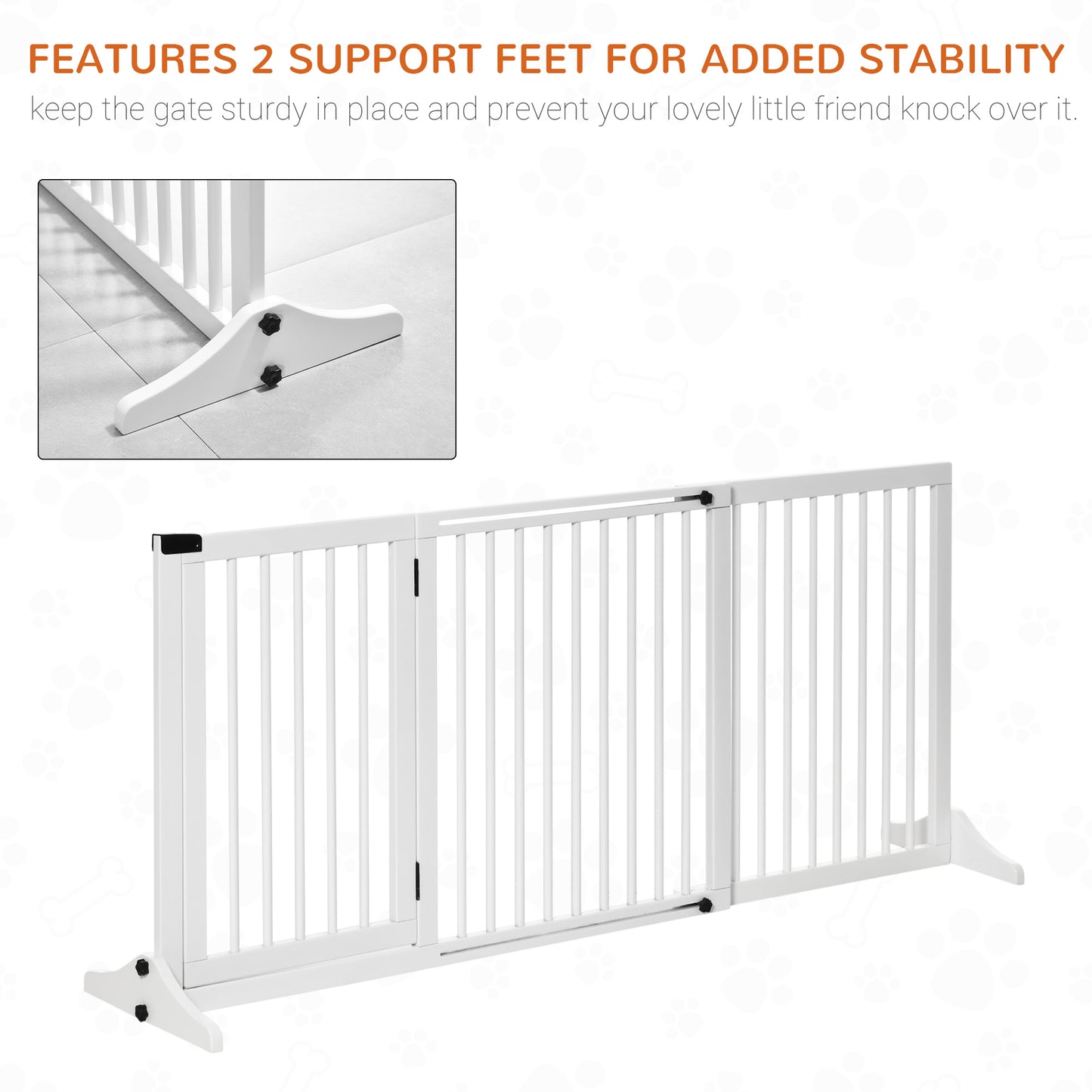 Adjustable Wooden Pet Gate Freestanding Dog Barrier Fence Doorway 3 Panels Safety Gate w/ Lockable Door White 71H x 113-166W cm