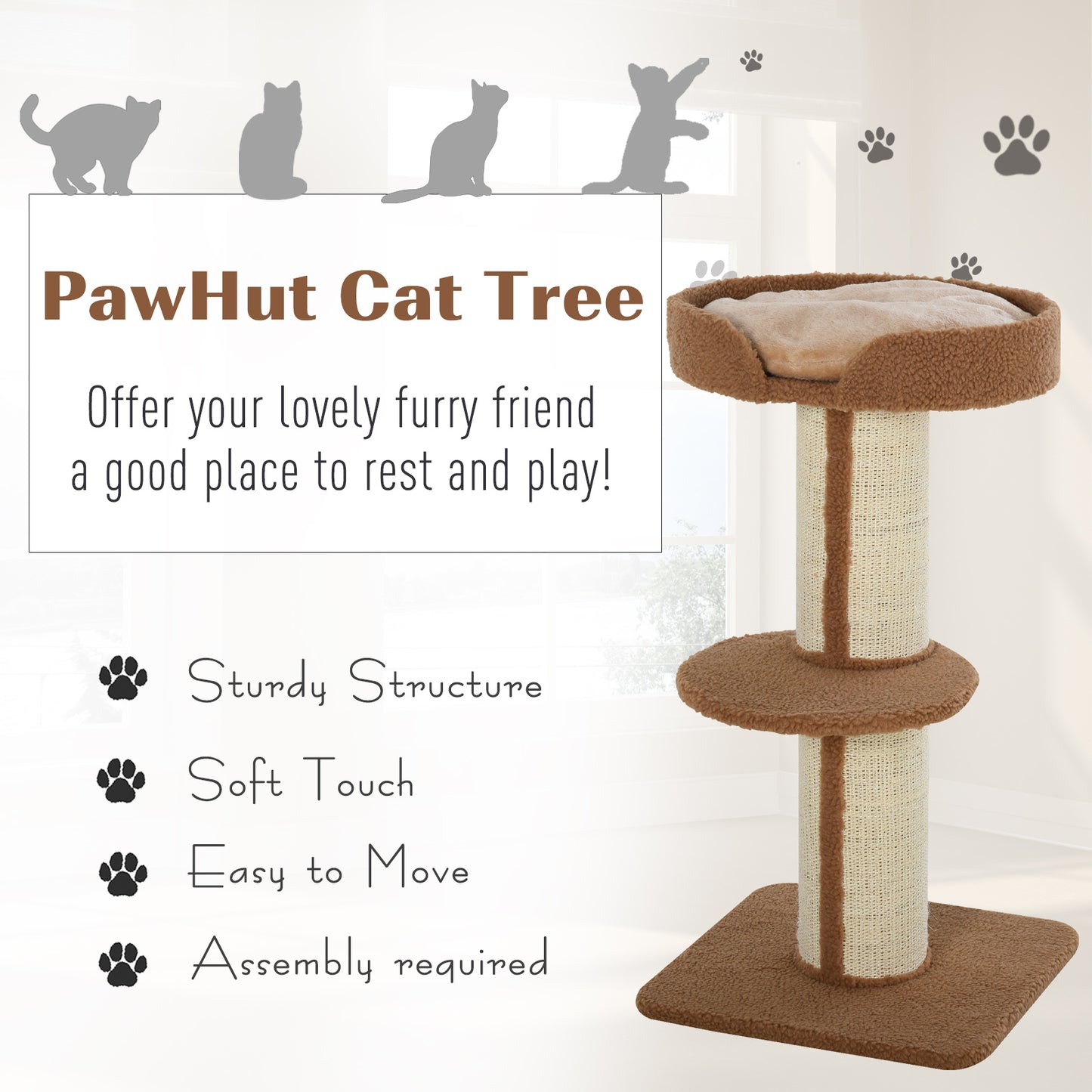 91cm Cat Tree for Indoor Cats Kitten Activity Center Play Tower Perches Sisal Scratching Post Lamb Cashmere Brown