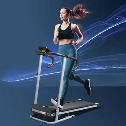 Motorised Electric Treadmill, 10km/h Folding Running Machine, Gym Fitness Exercise with LCD Monitor, Grey