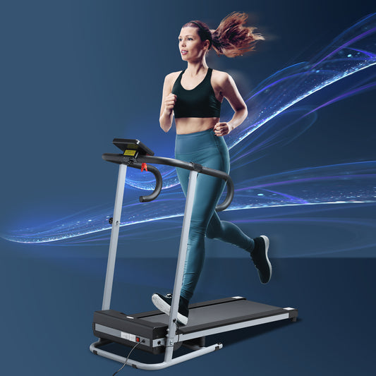 Motorised Electric Treadmill, 10km/h Folding Running Machine, Gym Fitness Exercise with LCD Monitor, Grey
