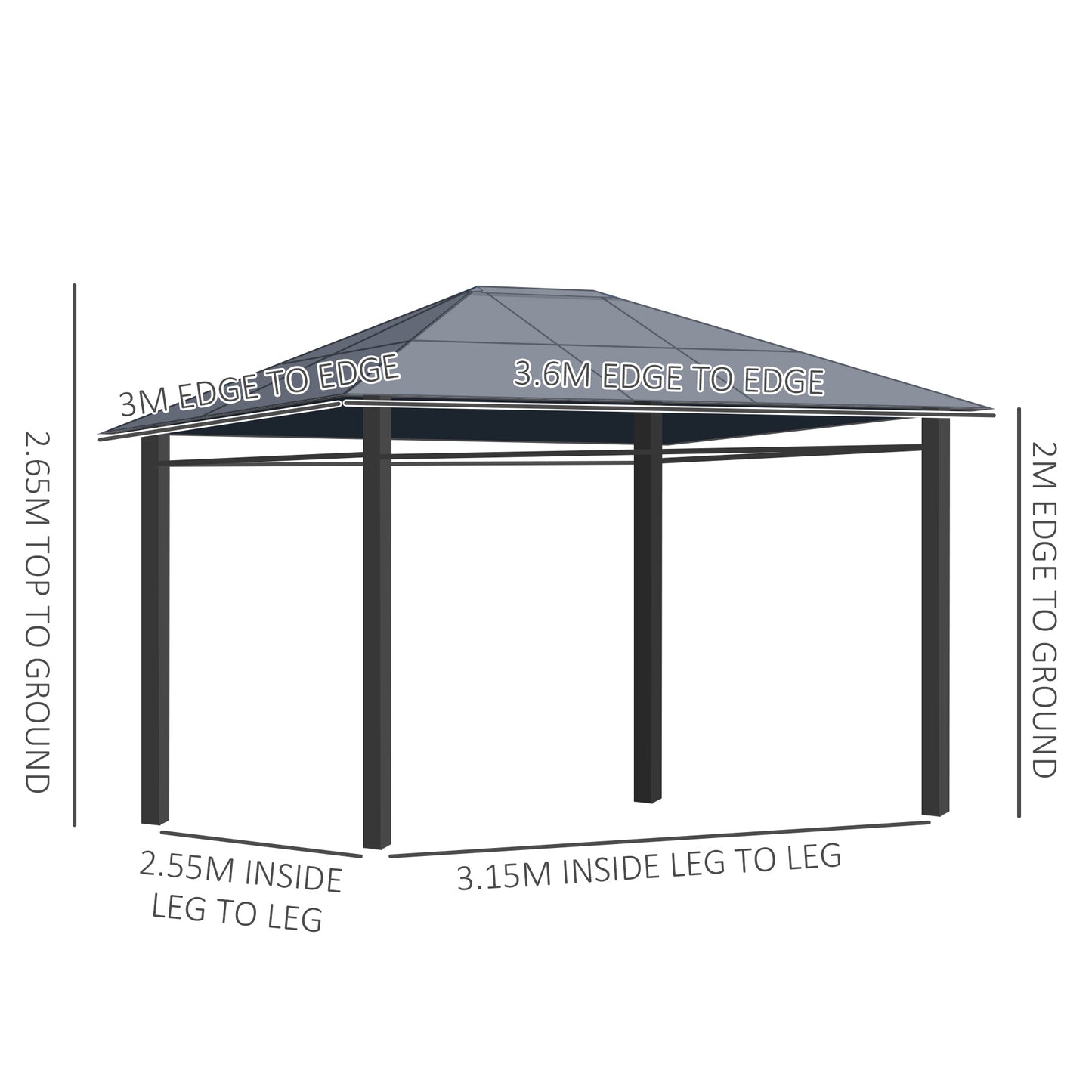 Outsunny 3 x 3.6m Hardtop Gazebo with UV Resistant Polycarbonate Roof, Steel & Aluminum Frame, Garden Pavilion with Curtains, Grey