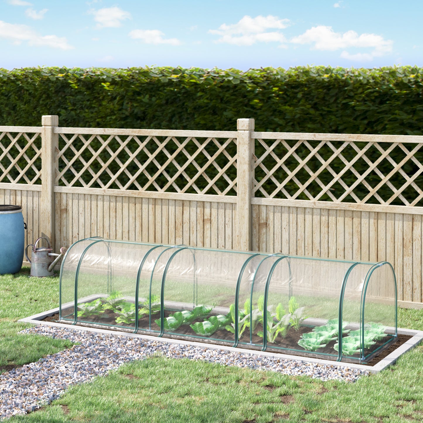 Outsunny PVC Tunnel Greenhouse Plant Grow House Steel Frame for Garden Backyard with Zipper Doors, 350Lx100Wx80H cm, Transparent