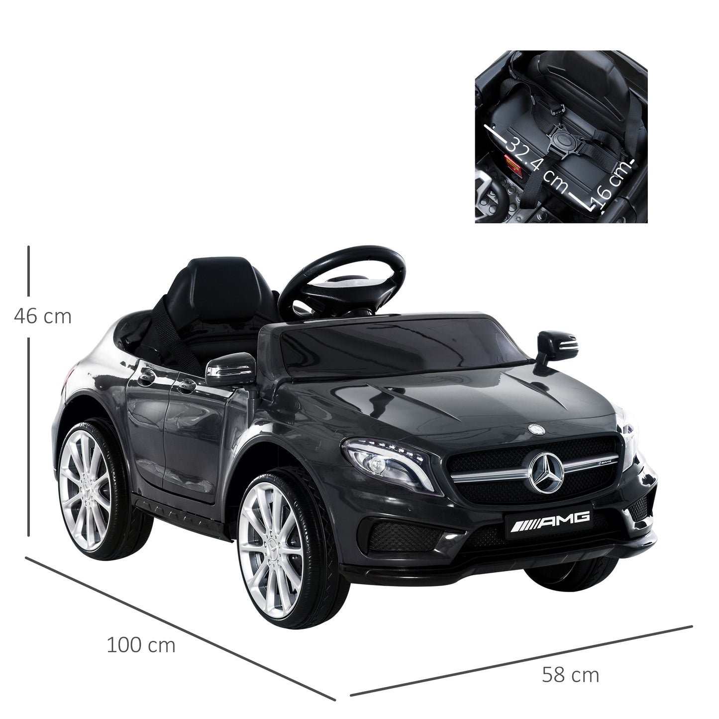 Compatible Kids Children Ride On Car Mercedes Benz GLA Licensed 6V Battery Rechargeable Headlight Music Remote Control  High/Low Speed Toy Black