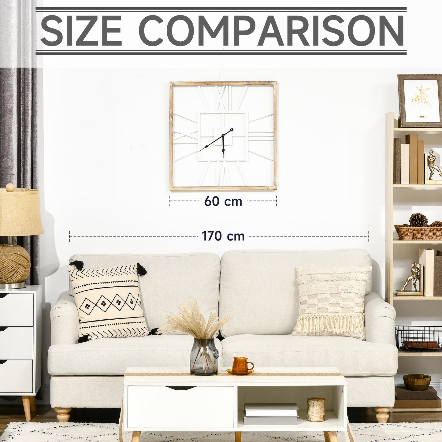 Vintage Large Wall Clock with Roman Numerals, 60cm/24 Inch Silent Non Ticking Metal Wood Clocks for Living Room Kitchen, Distressed White