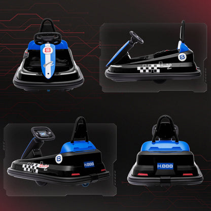 6V Electric Kids Bumper Car, 6V Spin Waltz Car, with Music, Horn, Lights - Black