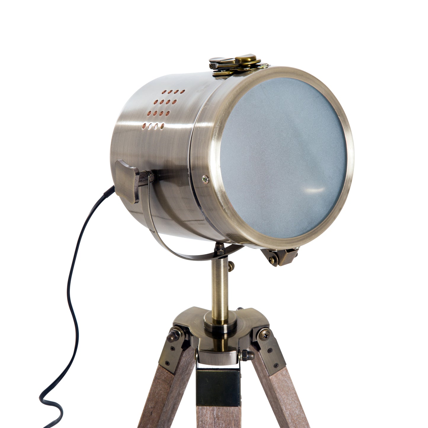 Vintage Tripod Table Desk Lamp Bedside SpotBrass Antique Search Wooden Base