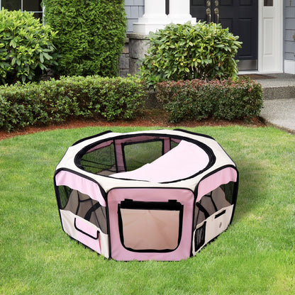 Fabric Dog Play Pen Puppy Pet Cat Rabbit Pig Guinea Playpen Run Indoor & Outdoor, Dia 90 x 41H cm Pink